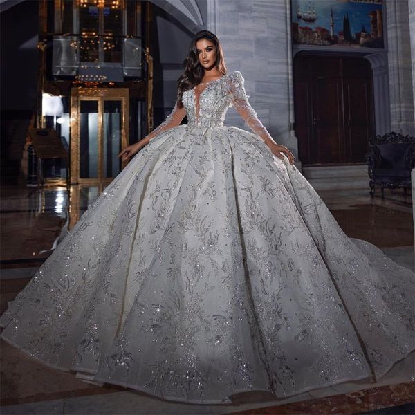 sparkle ball gown vintage wedding dresses sheer long sleeves lace sequined robe de mariage custom made modern vestido de novia, White
sparkle ball gown vintage wedding dresses sheer long sleeves lace sequined robe de mariage custom made modern vestido de novia, White