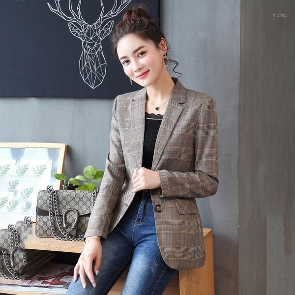 women's single coat 2020 autumn new temperament casual fashion slim plaid single-breasted small suit blouse1, White;black
women's single coat 2020 autumn new temperament casual fashion slim plaid single-breasted small suit blouse1, White;black