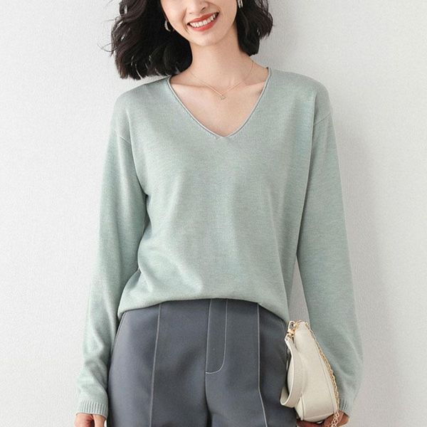 women v-neck cashmere sweater fall winter all-match pure color casual loose sweater office lady elegant soft warm chic knitwear, White;black
women v-neck cashmere sweater fall winter all-match pure color casual loose sweater office lady elegant soft warm chic knitwear, White;black