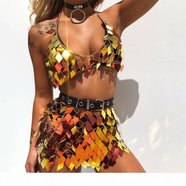 bling sequins two 2 piece sets halter metal chain crop chic mini skirt summer party clubwear rave festival outfits, White
bling sequins two 2 piece sets halter metal chain crop chic mini skirt summer party clubwear rave festival outfits, White