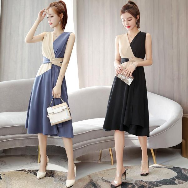 casual dresses summer dress contrast color swing v-neck sleeveless tie waist slim office clothes for women, Black;gray
casual dresses summer dress contrast color swing v-neck sleeveless tie waist slim office clothes for women, Black;gray