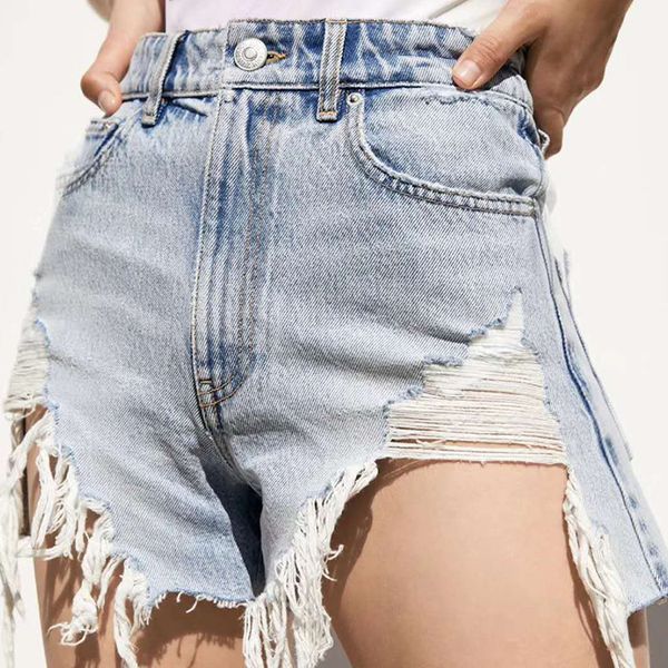 fashion women's spring and summer bag hip high waist denim fringed trim shorts, Blue
fashion women's spring and summer bag hip high waist denim fringed trim shorts, Blue