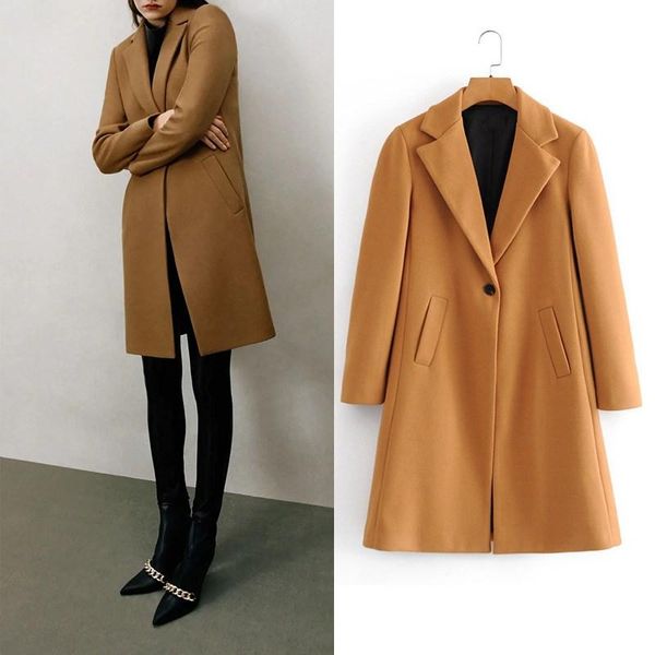 women winter coats 2020 women turn collar button woolen midi coat autumn winter long sleeve office lady long coats, Black
women winter coats 2020 women turn collar button woolen midi coat autumn winter long sleeve office lady long coats, Black