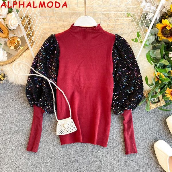 alphalmoda fashion sequined sleeve cute knitting sweater lantern-sleeve patchwork ladies trendy jumpers outfit1, White;black 
alphalmoda fashion sequined sleeve cute knitting sweater lantern-sleeve patchwork ladies trendy jumpers outfit1, White;black