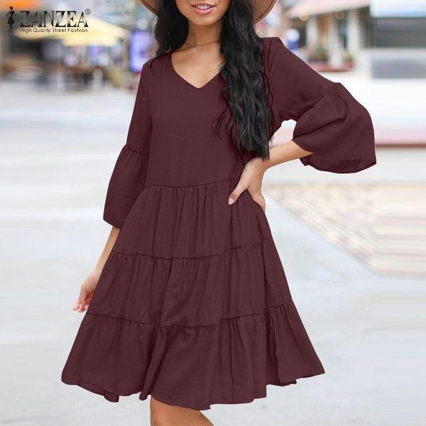 zanzea summer women elegant v neck 3/4 sleeve sundress solid party dress oversized dresses casual ruffles knee-length vestidos, Black;gray
zanzea summer women elegant v neck 3/4 sleeve sundress solid party dress oversized dresses casual ruffles knee-length vestidos, Black;gray