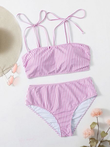 plus striped tie shoulder bikini swimsuit q1q6#, Black
plus striped tie shoulder bikini swimsuit q1q6#, Black
