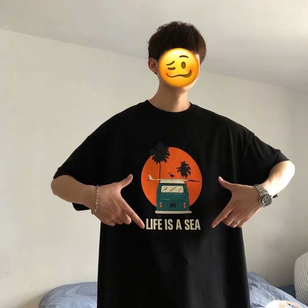 short men's t-shirt summer korean loose half sleeve clothes chic fashion brand net red, White;black
short men's t-shirt summer korean loose half sleeve clothes chic fashion brand net red, White;black