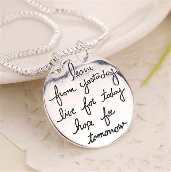 fashion- learn from yesterday live today hope for tomorrow engraved letter round pendant necklace statement jewelry
fashion- learn from yesterday live today hope for tomorrow engraved letter round pendant necklace statement jewelry
