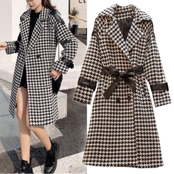 women's wool & blends autumn winter fashion plus size houndstooth mid-length woolen coat korean bow sashes thickened plaid, Black
women's wool & blends autumn winter fashion plus size houndstooth mid-length woolen coat korean bow sashes thickened plaid, Black