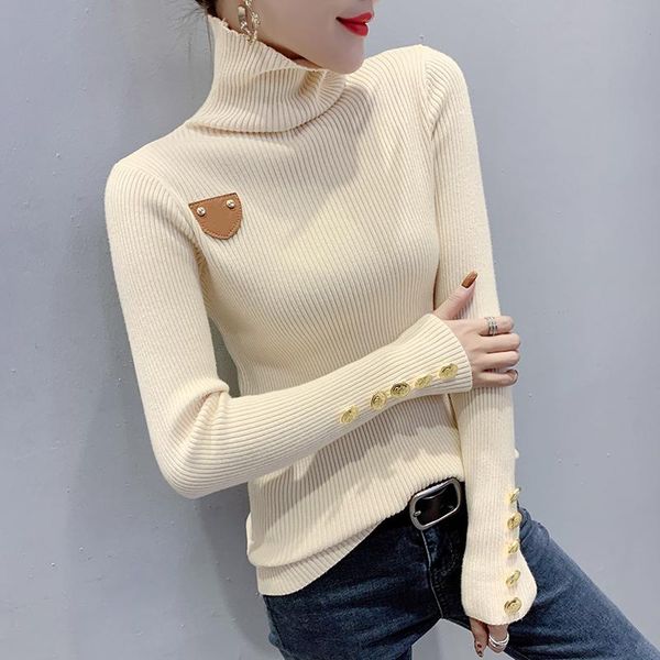 women's sweaters #6252 beige black white purple knitted sweater women long sleeved buttons turtleneck pullovers slim casual, White;black
women's sweaters #6252 beige black white purple knitted sweater women long sleeved buttons turtleneck pullovers slim casual, White;black