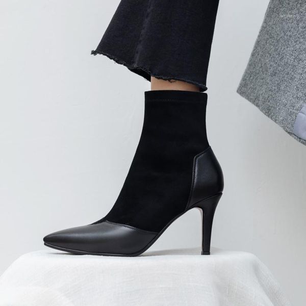 boots winter ankle women's shoes genuine leather gorgeous stretch pointed toe office lady femme1, Black
boots winter ankle women's shoes genuine leather gorgeous stretch pointed toe office lady femme1, Black
