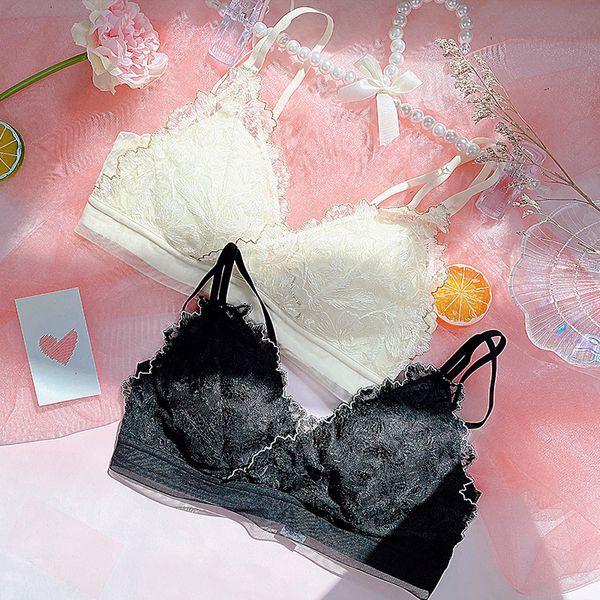 underwear women's rimless triangle cup gathered adjustment large chest show small thin bra set, White
underwear women's rimless triangle cup gathered adjustment large chest show small thin bra set, White