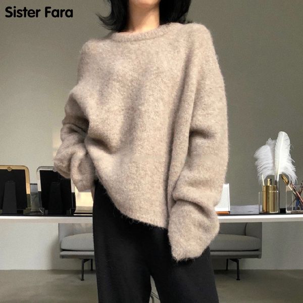 sister fara 2021 new o-neck hedging sweater women korean harajuku solid color thick all-match loose outer wear knitting h1211, White;black
sister fara 2021 new o-neck hedging sweater women korean harajuku solid color thick all-match loose outer wear knitting h1211, White;black