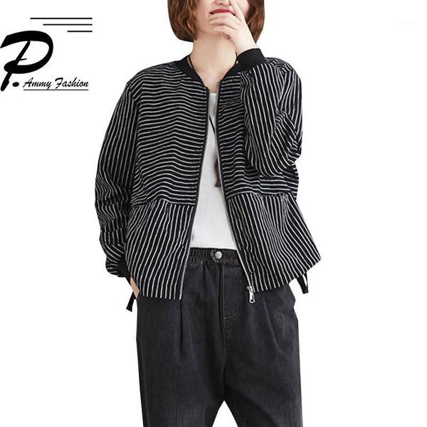2019 autumn and winter new literary large size loose striped jacket women fashion long sleeve zipper coat1, Black;white
2019 autumn and winter new literary large size loose striped jacket women fashion long sleeve zipper coat1, Black;white
