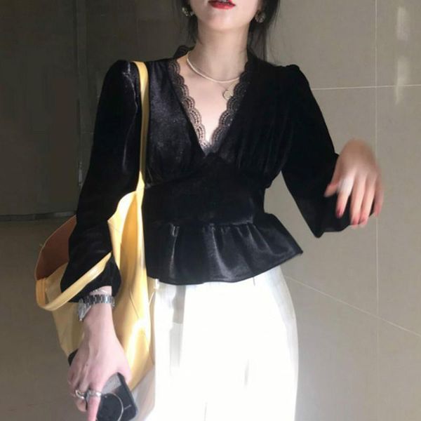 women's blouses & shirts v neck shirt gold velvet lace patchwork long sleeve cropped women slim waist fashion vintage blouse blusas mu, White
women's blouses & shirts v neck shirt gold velvet lace patchwork long sleeve cropped women slim waist fashion vintage blouse blusas mu, White