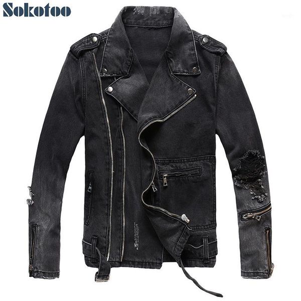 sokotoo men's zippers black denim jean biker jacket for motorcycle vintage eet holes ripped distressed coat1, Black;brown
sokotoo men's zippers black denim jean biker jacket for motorcycle vintage eet holes ripped distressed coat1, Black;brown