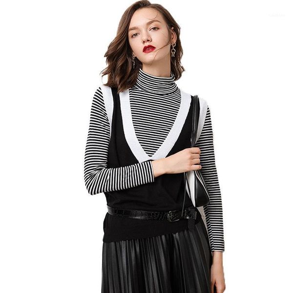 2019 autumn winter new women casual contrast color patchwork striped knitted vests loose v neck sleeveless sweaters outerwear1, Black;white
2019 autumn winter new women casual contrast color patchwork striped knitted vests loose v neck sleeveless sweaters outerwear1, Black;white