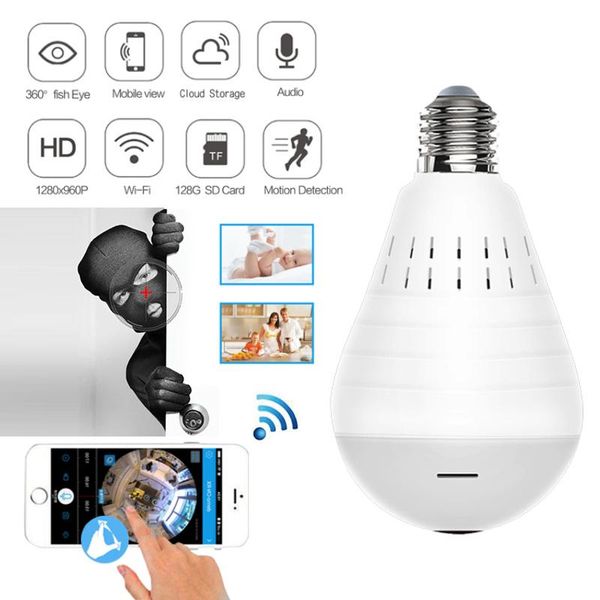led light wireless panoramic fisheye hd ip camera wifi bulb lamp home security cctv camera night vision 960p
led light wireless panoramic fisheye hd ip camera wifi bulb lamp home security cctv camera night vision 960p