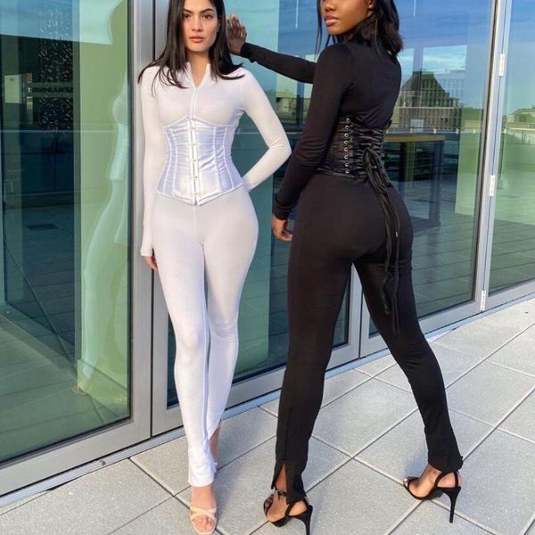 women solid jumpsuit corset 2 pieces set long sleeve zipper bodycon streetwear matching outfit clothing tracksuits, Gray
women solid jumpsuit corset 2 pieces set long sleeve zipper bodycon streetwear matching outfit clothing tracksuits, Gray