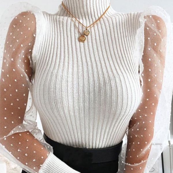 women puff sleeve blouse shirt knitting turtleneck lace sheer spring autumn winter mesh dot knitted elegant ladies blusas1, White
women puff sleeve blouse shirt knitting turtleneck lace sheer spring autumn winter mesh dot knitted elegant ladies blusas1, White