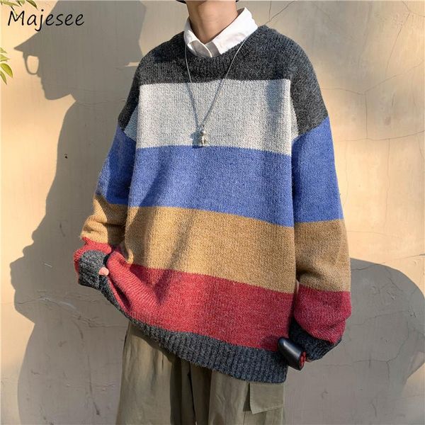 men pullover retro striped panelled all-match knitted sweater male fashion loose oversize streetwear cozy warm causal for man, White;black
men pullover retro striped panelled all-match knitted sweater male fashion loose oversize streetwear cozy warm causal for man, White;black