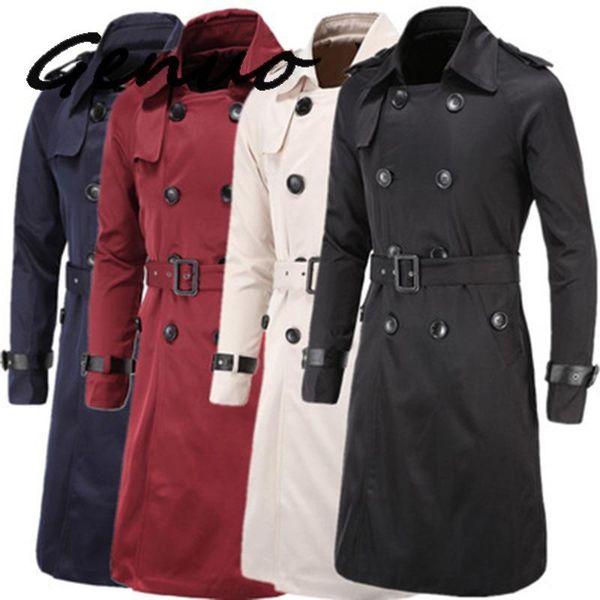 men trenchcoat british style classic trench coat jacket double breasted long slim outwear adjustable belt leather sleeve belt, Tan;black 
men trenchcoat british style classic trench coat jacket double breasted long slim outwear adjustable belt leather sleeve belt, Tan;black