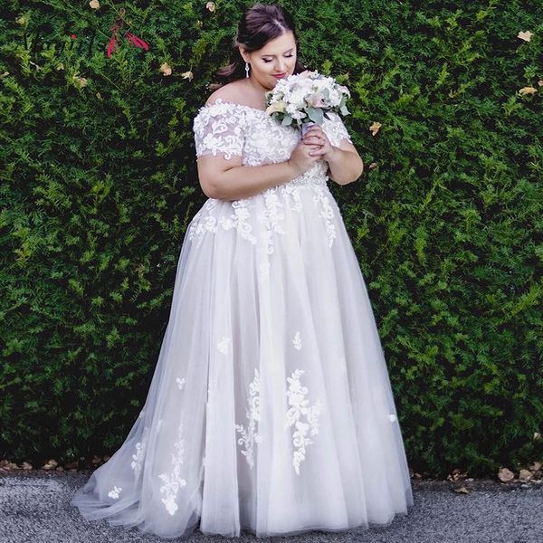 off shoulder plus size wedding dresses a line appliques embroidery bridal gowns simple zipper back marriage dress white/grey
off shoulder plus size wedding dresses a line appliques embroidery bridal gowns simple zipper back marriage dress white/grey