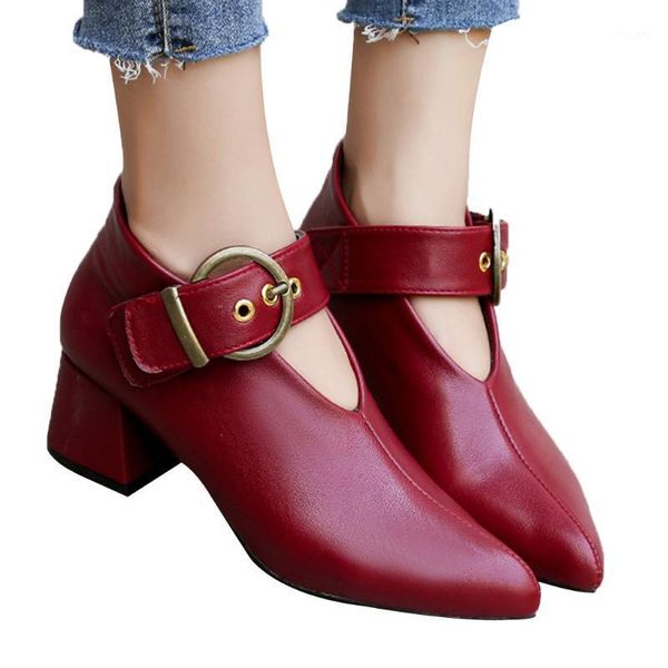 women's red leather pointed high-heeled ankle boots british style ladies square belt buckle single booties fall bota feminina1, Black
women's red leather pointed high-heeled ankle boots british style ladies square belt buckle single booties fall bota feminina1, Black