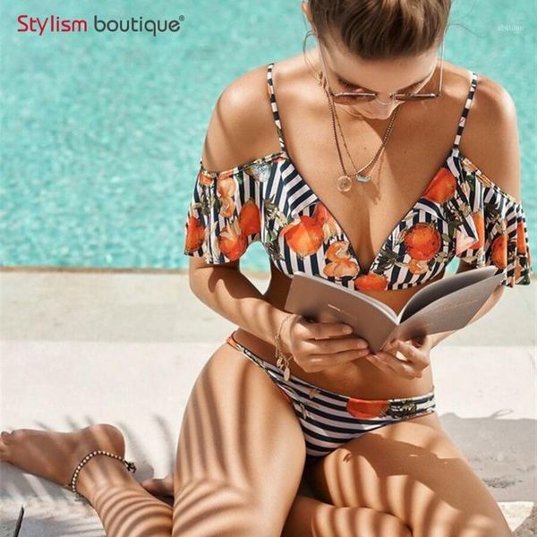 women's swimwear floral bikinis women swimsuit striped print bathing suit off shoulder biquini maillot de bain femme 20211, White;black
women's swimwear floral bikinis women swimsuit striped print bathing suit off shoulder biquini maillot de bain femme 20211, White;black