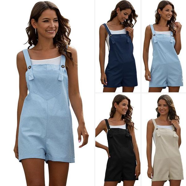 2020 spring and summer pocket button casual suspender shorts romper jumpsuit1, Black;white
2020 spring and summer pocket button casual suspender shorts romper jumpsuit1, Black;white