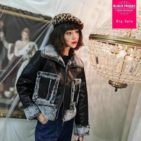 winter women's locomotive padded coats faux fur jacket imitation leather jacket thicken warm casual outwear fur l15051, Black
winter women's locomotive padded coats faux fur jacket imitation leather jacket thicken warm casual outwear fur l15051, Black