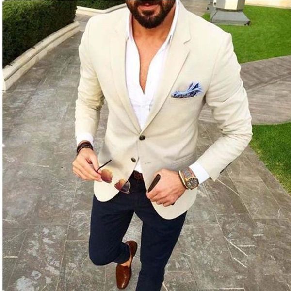 custom made mens suits beige blazer navy blue pants 2 piece groom tuxedos slim fit men wedding prom party suit (jacket+pants), White;black
custom made mens suits beige blazer navy blue pants 2 piece groom tuxedos slim fit men wedding prom party suit (jacket+pants), White;black