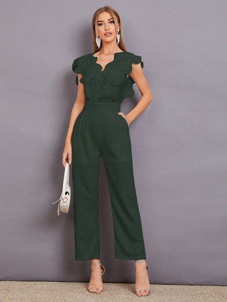 contrast lace scallop trim jumpsuit 34sd#, White
contrast lace scallop trim jumpsuit 34sd#, White