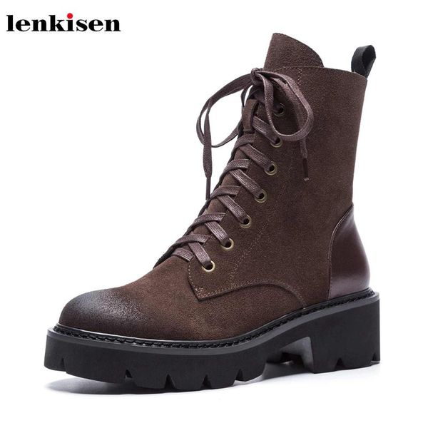 lenkisen vintage simple style cow suede round toe med heels thick bottom platform lace up winter keep warm women ankle boots l15, Black
lenkisen vintage simple style cow suede round toe med heels thick bottom platform lace up winter keep warm women ankle boots l15, Black