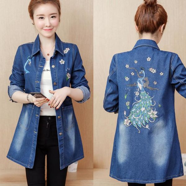 women's jackets #3315 spring jeans jacket women long denim coat embroidery peacock casual slim windbreaker ladies single breasted, Black;brown
women's jackets #3315 spring jeans jacket women long denim coat embroidery peacock casual slim windbreaker ladies single breasted, Black;brown
