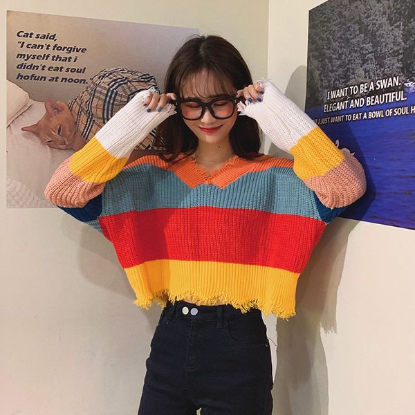 2021 New Rainbow Striped Shirt for Waitmore Woman Winter Loose Nice Cut Short Tassels Mesh Tops T78B, White;black
2021 New Rainbow Striped Shirt for Waitmore Woman Winter Loose Nice Cut Short Tassels Mesh Tops T78B, White;black