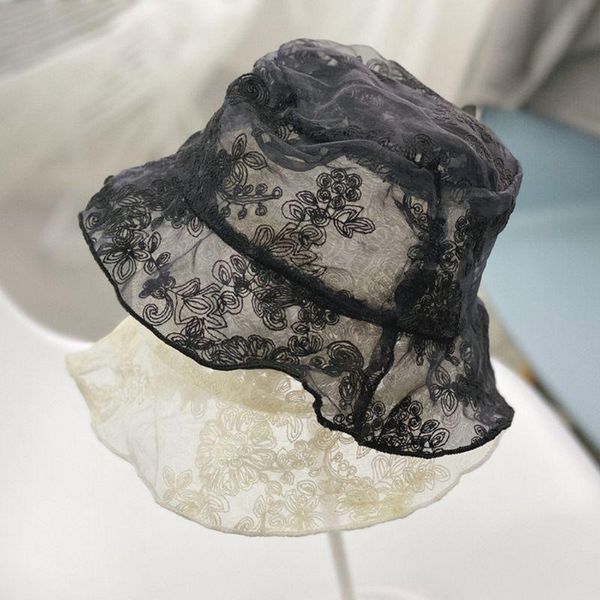 women spring lace gauze bucket hat embroidery floral ruffles edge trendy sun cap 28gd, Blue;gray
women spring lace gauze bucket hat embroidery floral ruffles edge trendy sun cap 28gd, Blue;gray