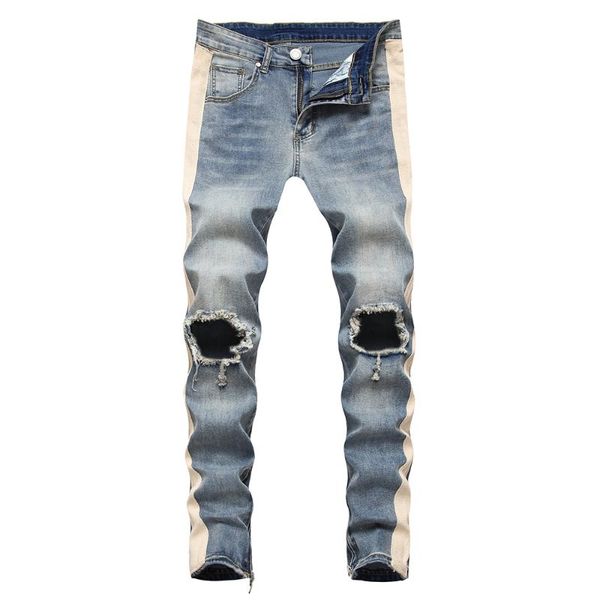 men's lines stripe big holes ripped jeans streetwear zipper slim skinny stretch denim pencil pants trousers blue black
men's lines stripe big holes ripped jeans streetwear zipper slim skinny stretch denim pencil pants trousers blue black