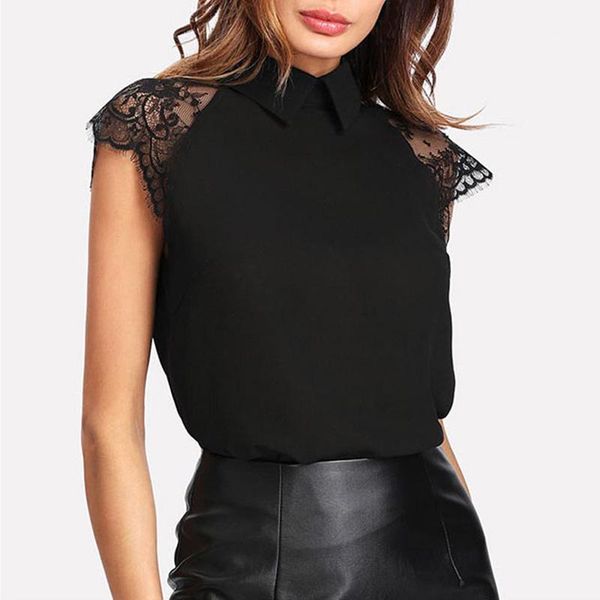 woman summer chiffon t-shirts black lace shirts sleeveless turn-down collar tees 2020 new fashion female solid color 1, White
woman summer chiffon t-shirts black lace shirts sleeveless turn-down collar tees 2020 new fashion female solid color 1, White