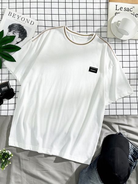 men letter patched detail striped trim tee 72yp#, White;black
men letter patched detail striped trim tee 72yp#, White;black