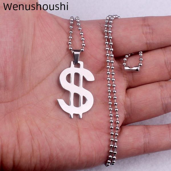 wenushoushi stainless steel beads quality sign dollars necklaces for women men necklace fashion bijoux femme jewelry di063, Silver 
wenushoushi stainless steel beads quality sign dollars necklaces for women men necklace fashion bijoux femme jewelry di063, Silver