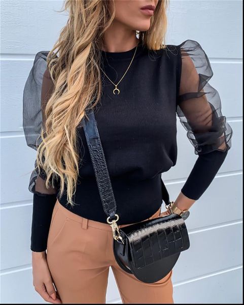 women lady mesh see through tulle ruffle shirt blouses outwear ol long puff sleeve o neck shirt bodycon loose casual blouse, White
women lady mesh see through tulle ruffle shirt blouses outwear ol long puff sleeve o neck shirt bodycon loose casual blouse, White
