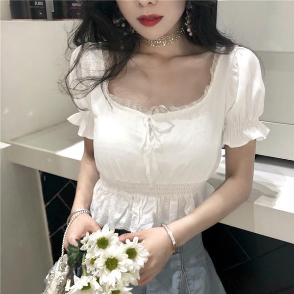 kawaii women blouses vintage square neck lace 2019 summer fashion short style puff sleeve ruffles slim ladies blouses, White
kawaii women blouses vintage square neck lace 2019 summer fashion short style puff sleeve ruffles slim ladies blouses, White
