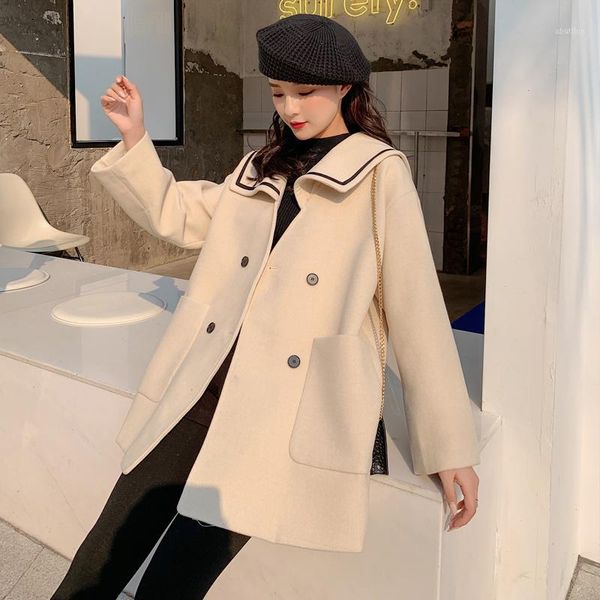 women's wool & blends sondr short temperament sailor collar woolen coat chic elegant double breasted women coats loose female j, Black
women's wool & blends sondr short temperament sailor collar woolen coat chic elegant double breasted women coats loose female j, Black