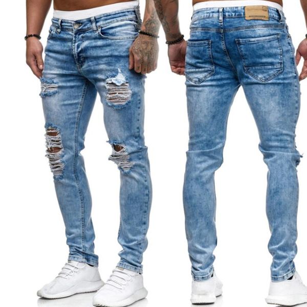 fashion pencil pants printed knee holes pure color men's holes casual jeans denim destroyed hip hop jeans, Blue
fashion pencil pants printed knee holes pure color men's holes casual jeans denim destroyed hip hop jeans, Blue