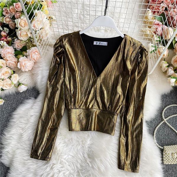 women's spring autumn new blouse metalic shine solid v-neck long-sleeved high-waist short mini korean style shirt female uk091, White
women's spring autumn new blouse metalic shine solid v-neck long-sleeved high-waist short mini korean style shirt female uk091, White