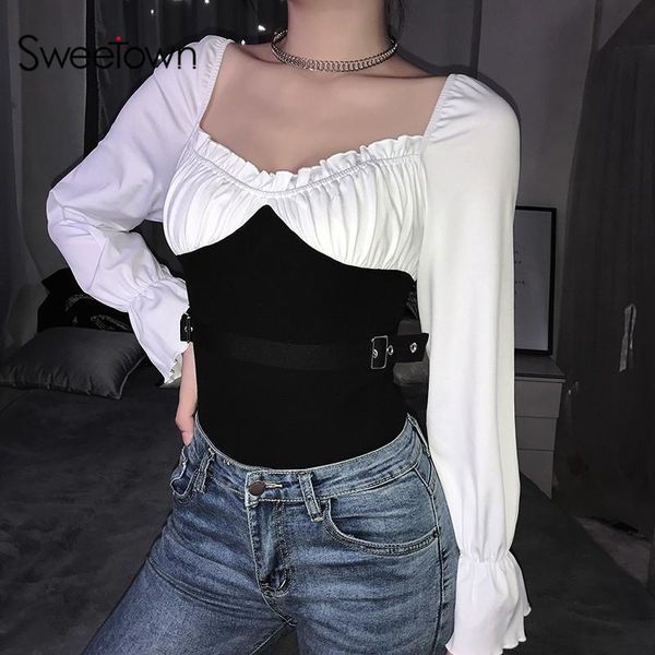 women's jumpsuits & rompers patchwork contrast color long sleeve bodysuit with sashes square collar bodycon autumn women one piece outf, Black;white
women's jumpsuits & rompers patchwork contrast color long sleeve bodysuit with sashes square collar bodycon autumn women one piece outf, Black;white