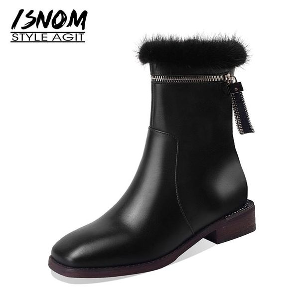 isnom women genuine leather ankle boots square toe chunky heel metal decor zip skid proof warm short plush winter boots 2020, Black
isnom women genuine leather ankle boots square toe chunky heel metal decor zip skid proof warm short plush winter boots 2020, Black