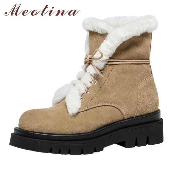 meotina cow suede ankle boots women genuine leather platform high heel snow boots cross tied thick heels plush short 42, Black
meotina cow suede ankle boots women genuine leather platform high heel snow boots cross tied thick heels plush short 42, Black
