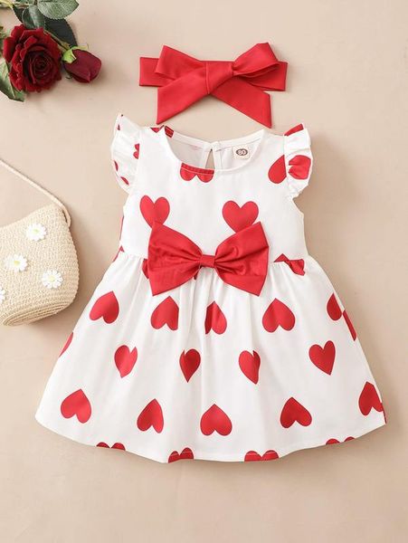 baby heart print bow front butterfly sleeve dress with headband she01, Red;yellow
baby heart print bow front butterfly sleeve dress with headband she01, Red;yellow